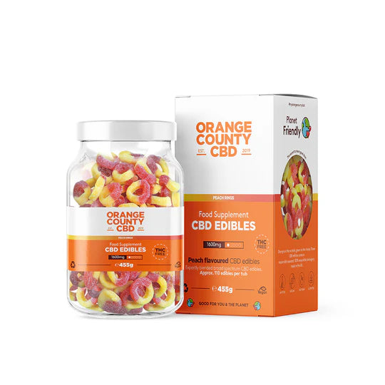 Orange County Peach Rings gummies, 100  in each Jar.
